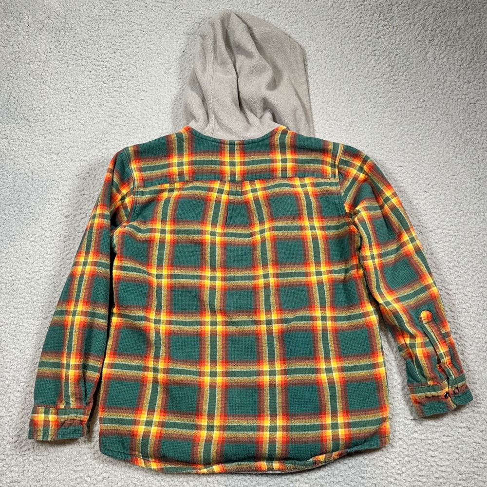 LL Bean Fleece Lined Plaid Flannel Hoodie Shirt Jacket Kids Large 14-16 Outdoor - Picture 13 of 16